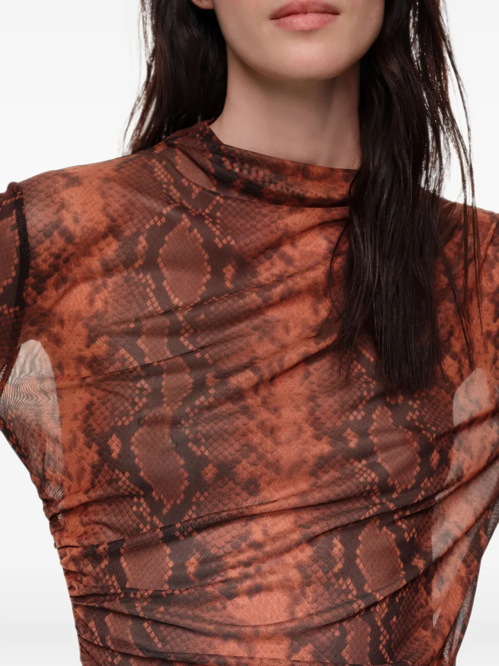 BIMBA Y LOLA Caramel Snake Romantic tulen T-shirt met ruches Bruin