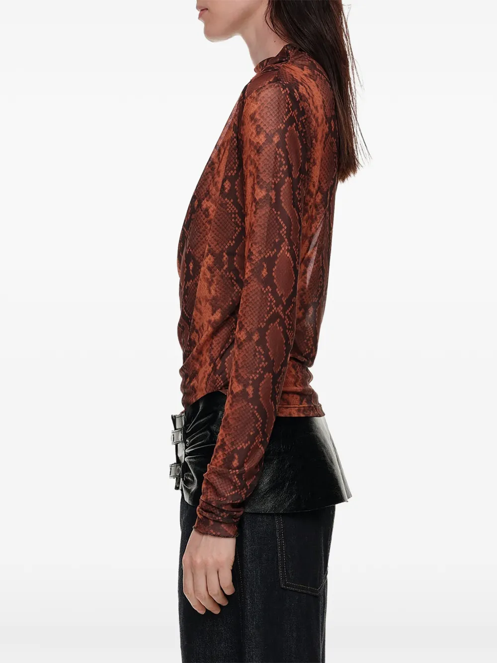 BIMBA Y LOLA Caramel Snake Romantic tulen T-shirt met ruches Bruin