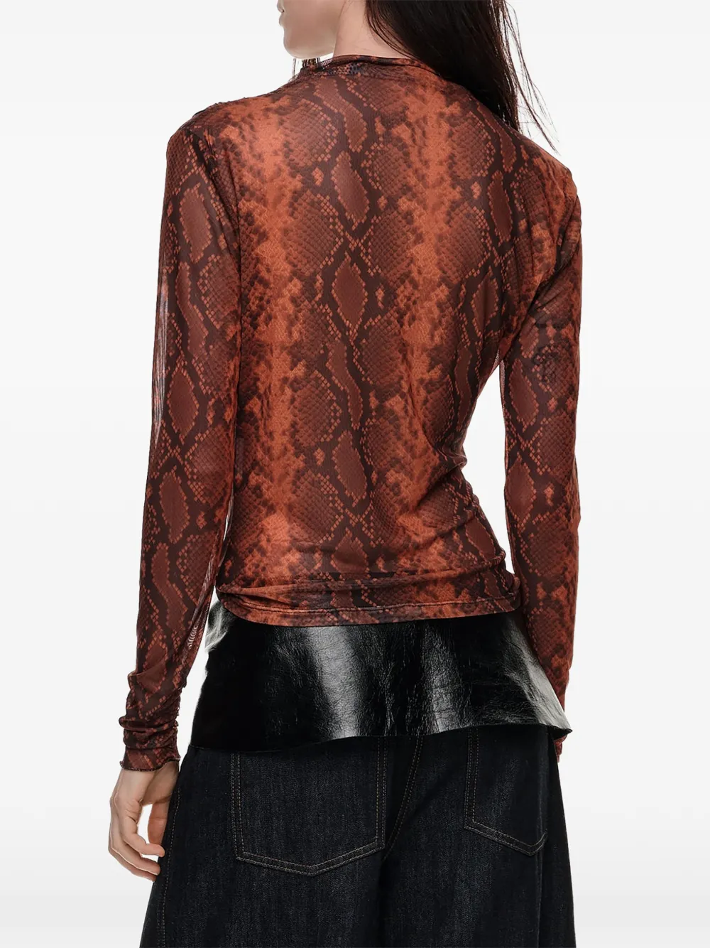 BIMBA Y LOLA Caramel Snake Romantic tulen T-shirt met ruches Bruin
