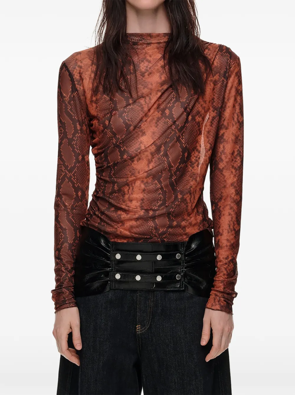 BIMBA Y LOLA Caramel Snake Romantic tulen T-shirt met ruches Bruin