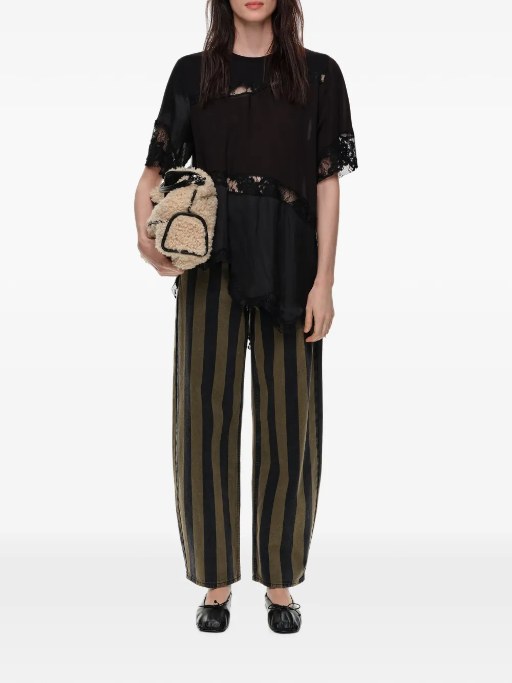 BIMBA Y LOLA T-shirt met patchwork en kant Zwart