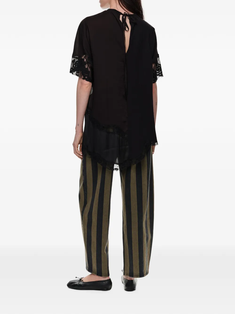 BIMBA Y LOLA T-shirt met patchwork en kant Zwart