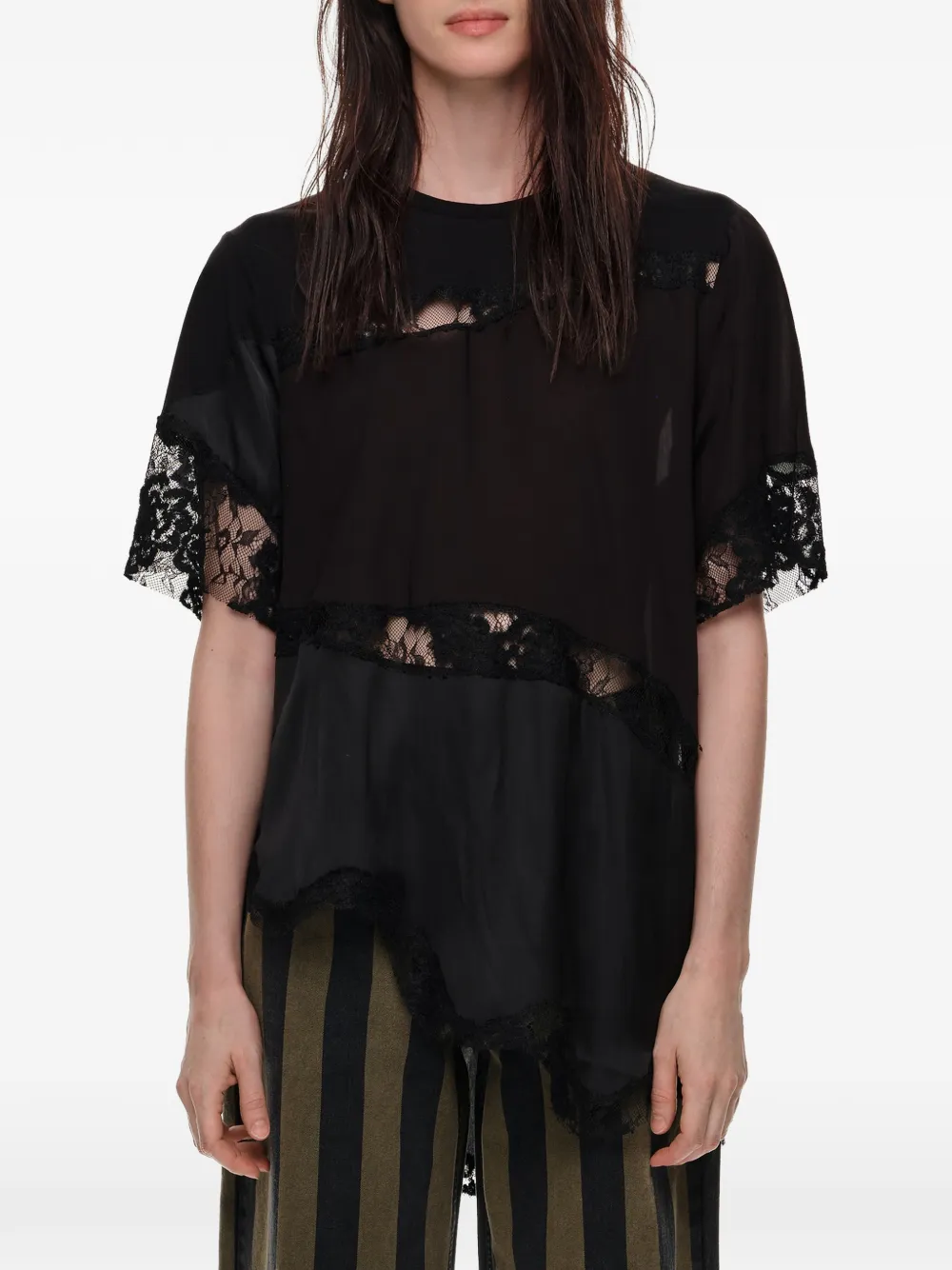 BIMBA Y LOLA T-shirt met patchwork en kant Zwart