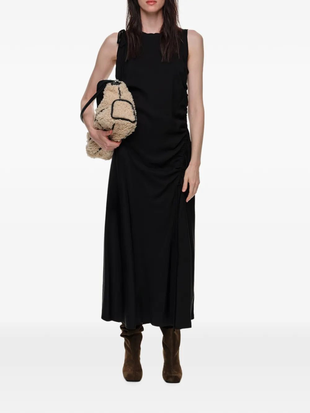 BIMBA Y LOLA Lange mouwloze jurk met ruches Zwart