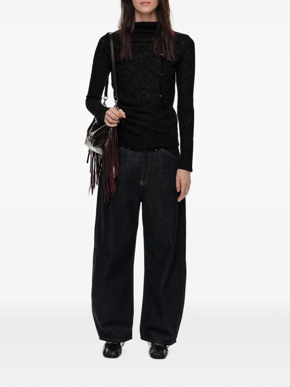 BIMBA Y LOLA Wollen T-shirt met jacquard Zwart