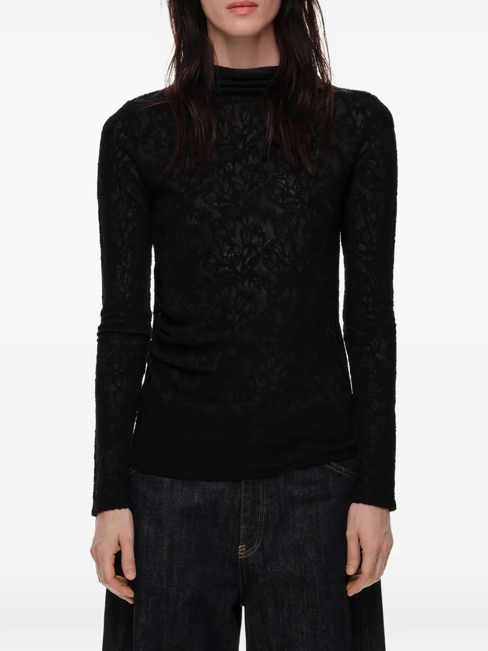 BIMBA Y LOLA Wollen T-shirt met jacquard Zwart