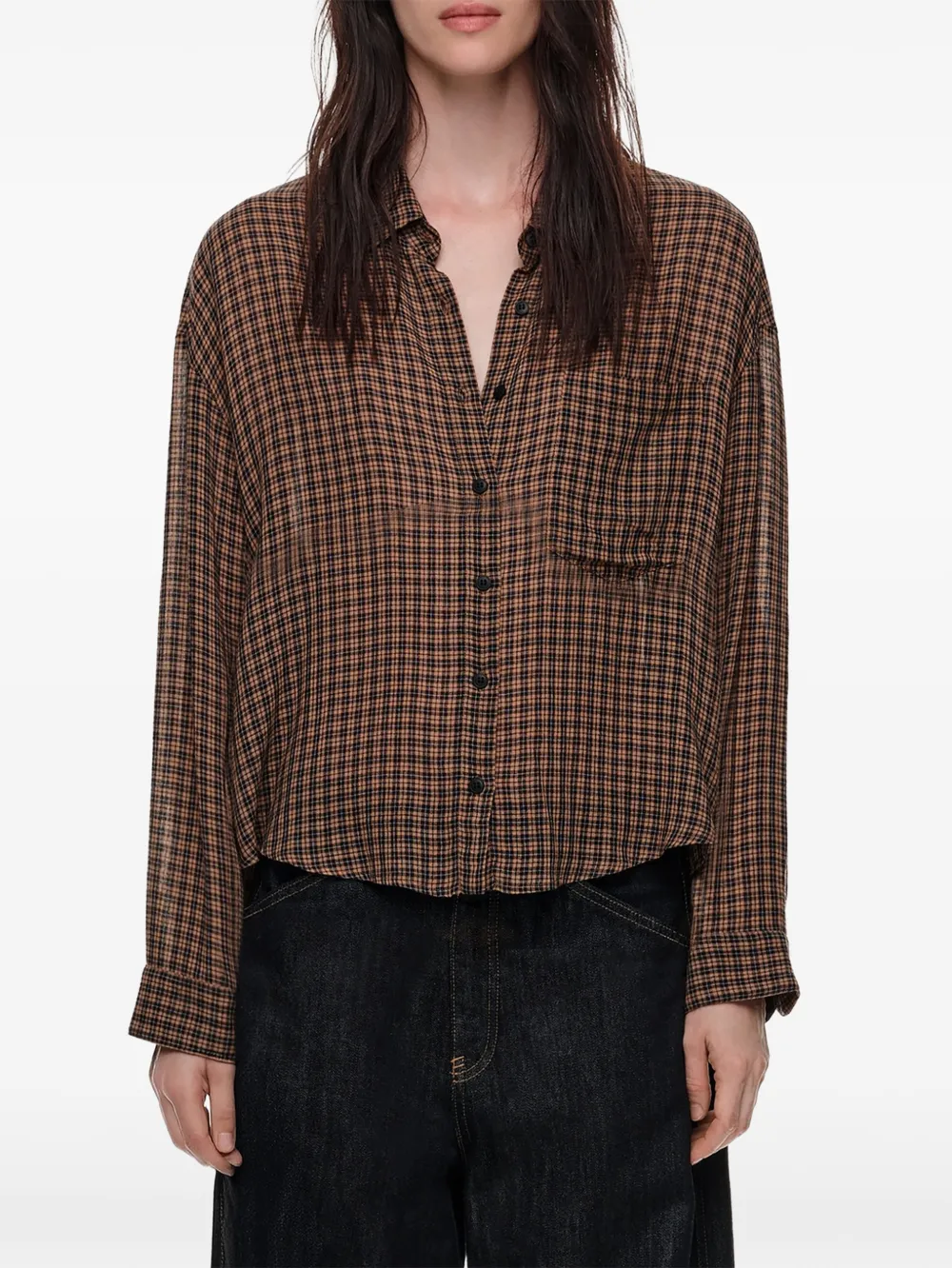 BIMBA Y LOLA Soepele boxy blouse met ruit-patroon Bruin