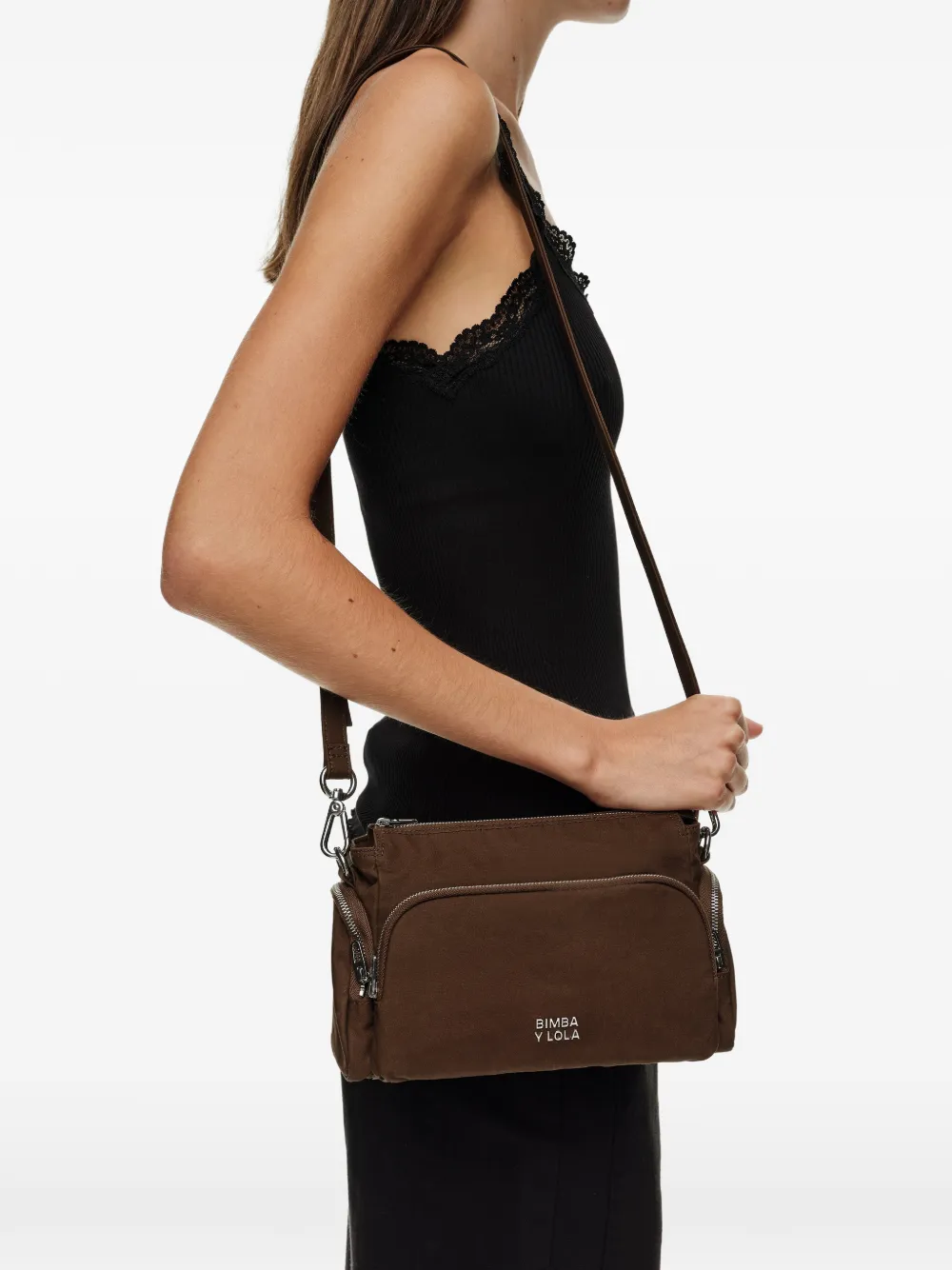 BIMBA Y LOLA Kleine katoenen crossbodytas met zak Bruin