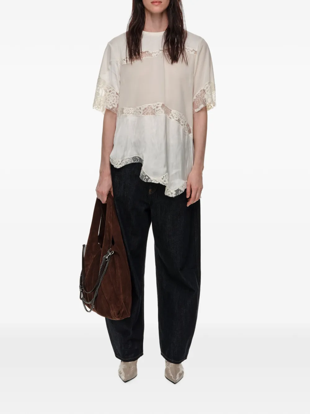 BIMBA Y LOLA Asymmetrische top met kanten afwerking Beige