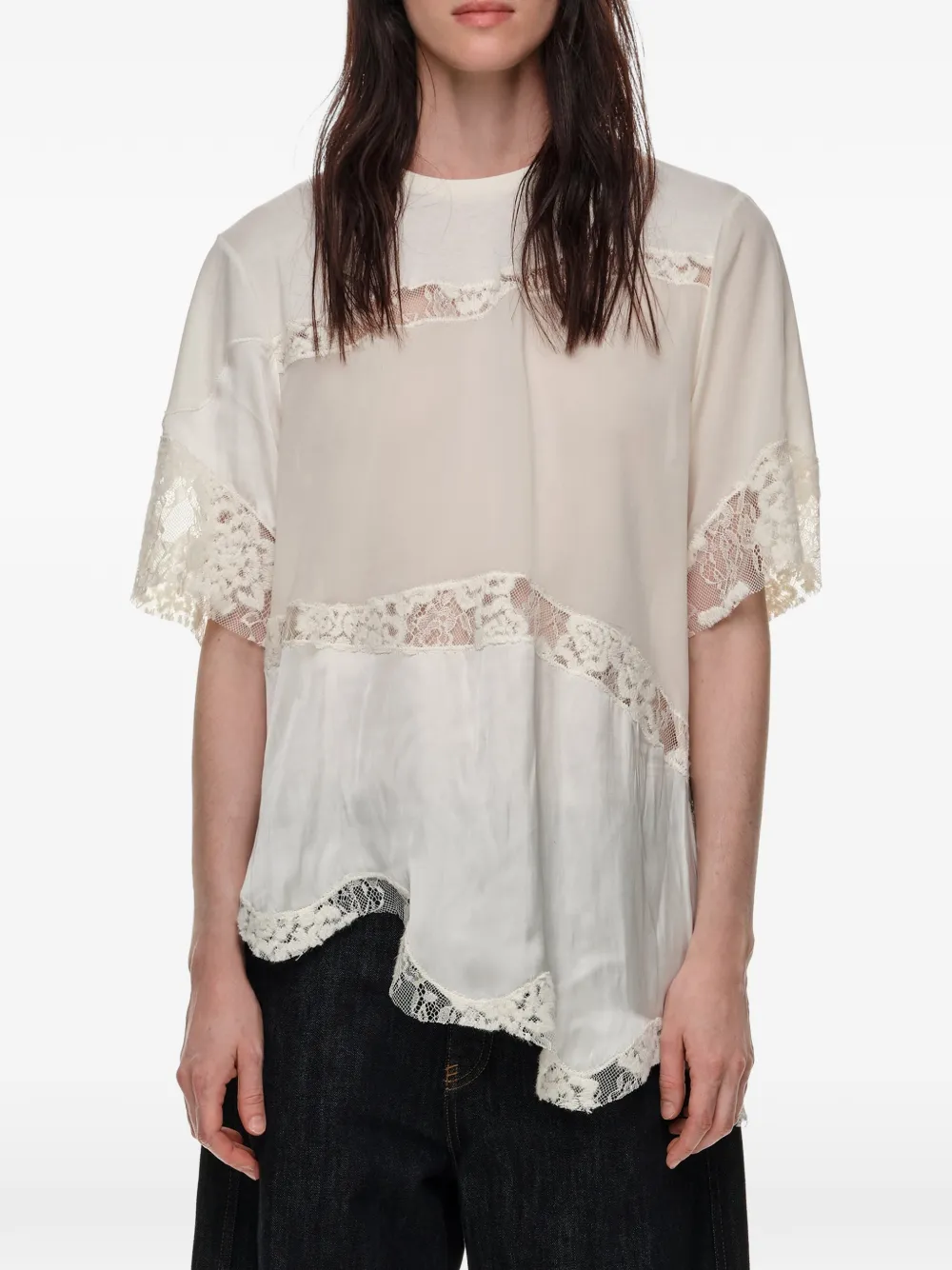 BIMBA Y LOLA Asymmetrische top met kanten afwerking Beige