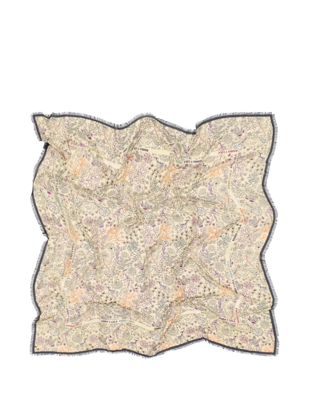 BIMBA Y LOLA Sjaal met bloemencontouren en logorand Beige