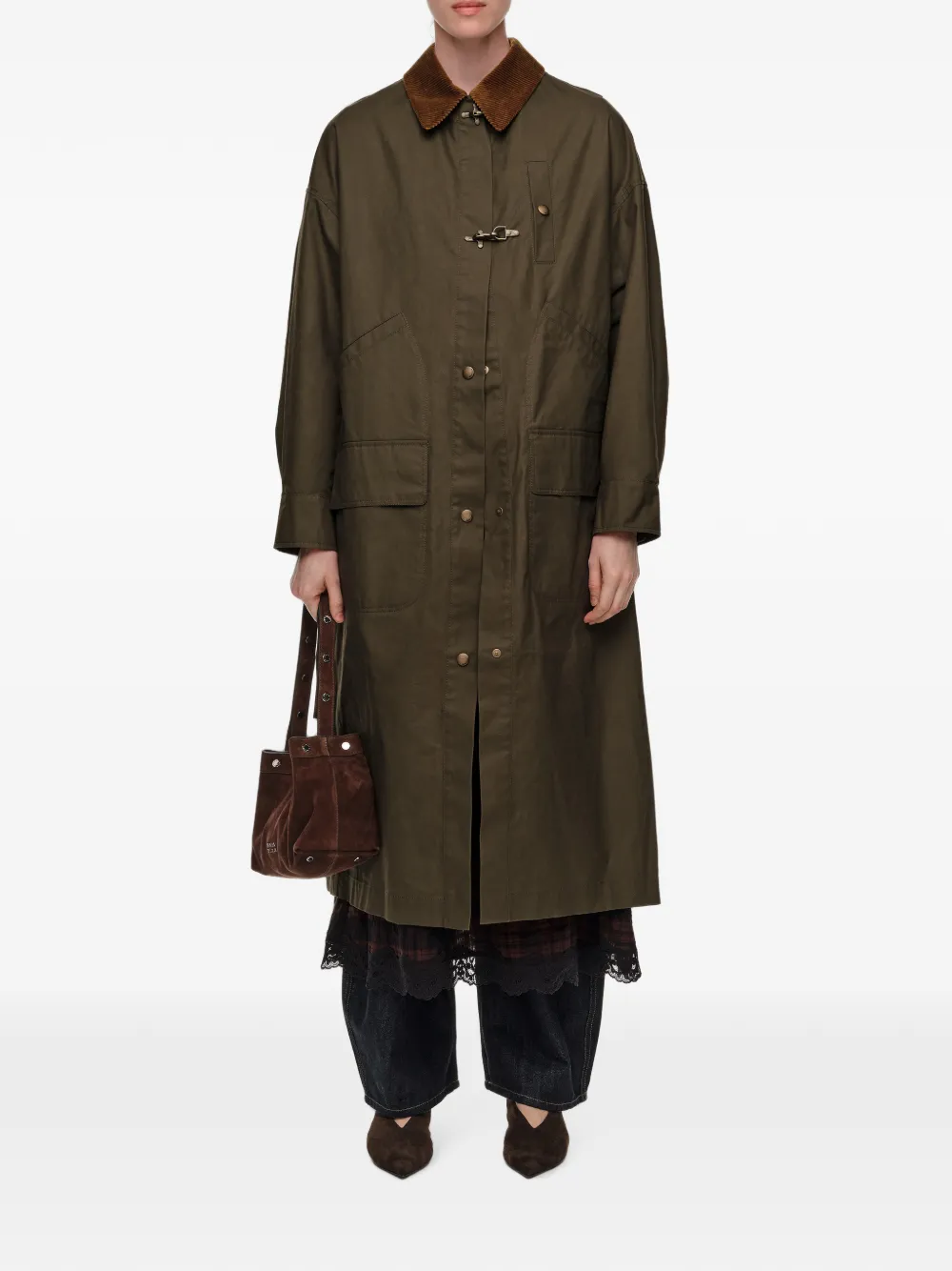BIMBA Y LOLA Gewaxte maxi-trenchcoat Groen