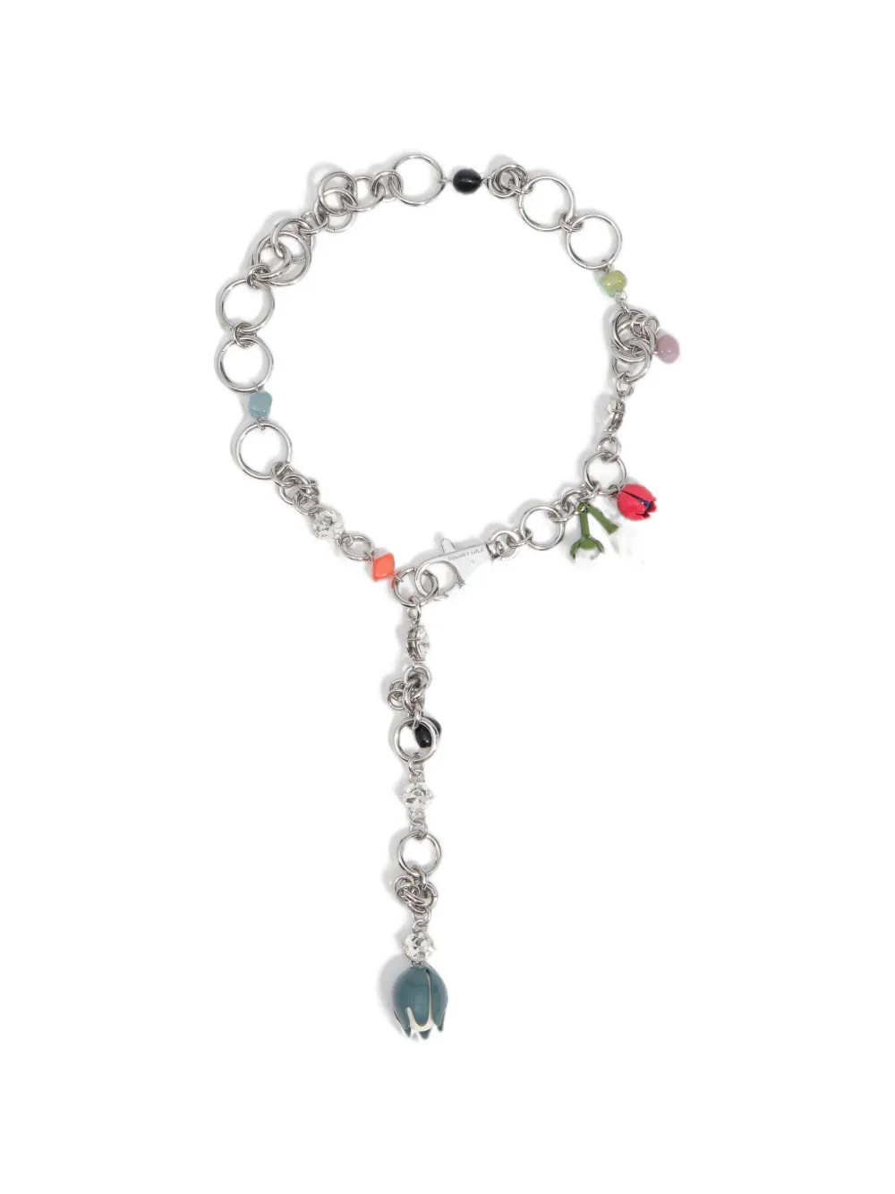 BIMBA Y LOLA Halskette mit Schmucksteinen und silbernen Tulpen