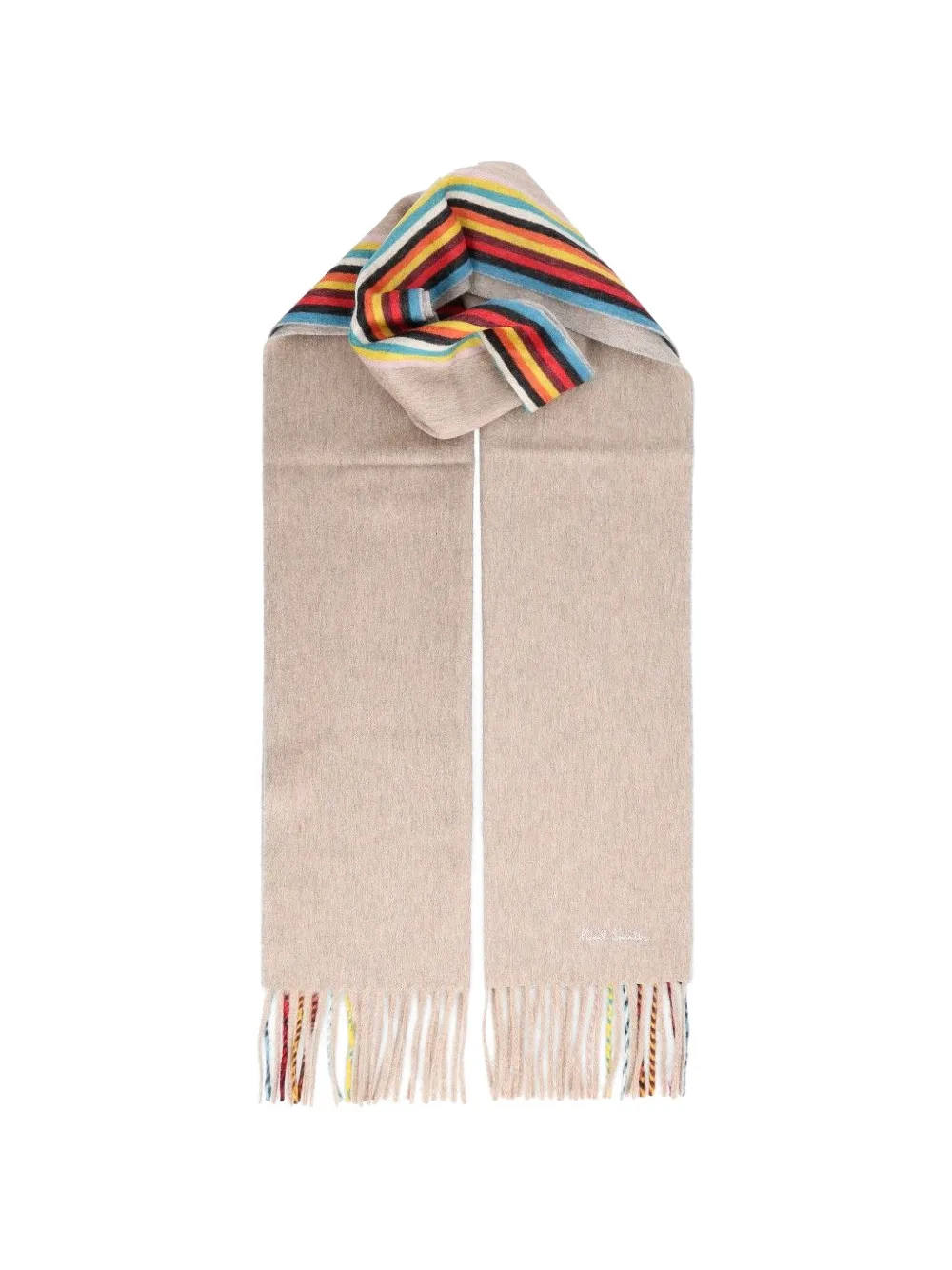 Paul Smith taupe cashmere 'Signature Stripe' edge scarf - Toni neutri