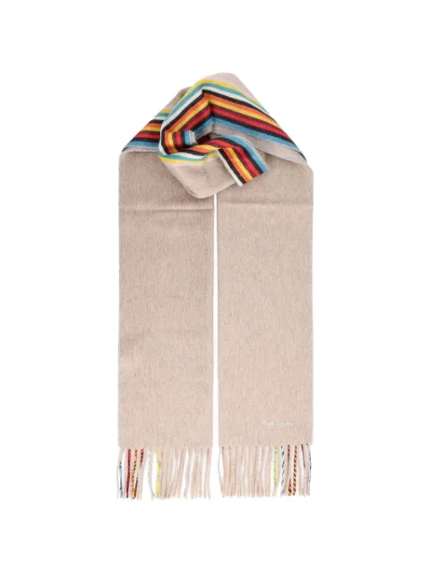 Paul Smith taupe cashmere 'Signature Stripe' edge scarf