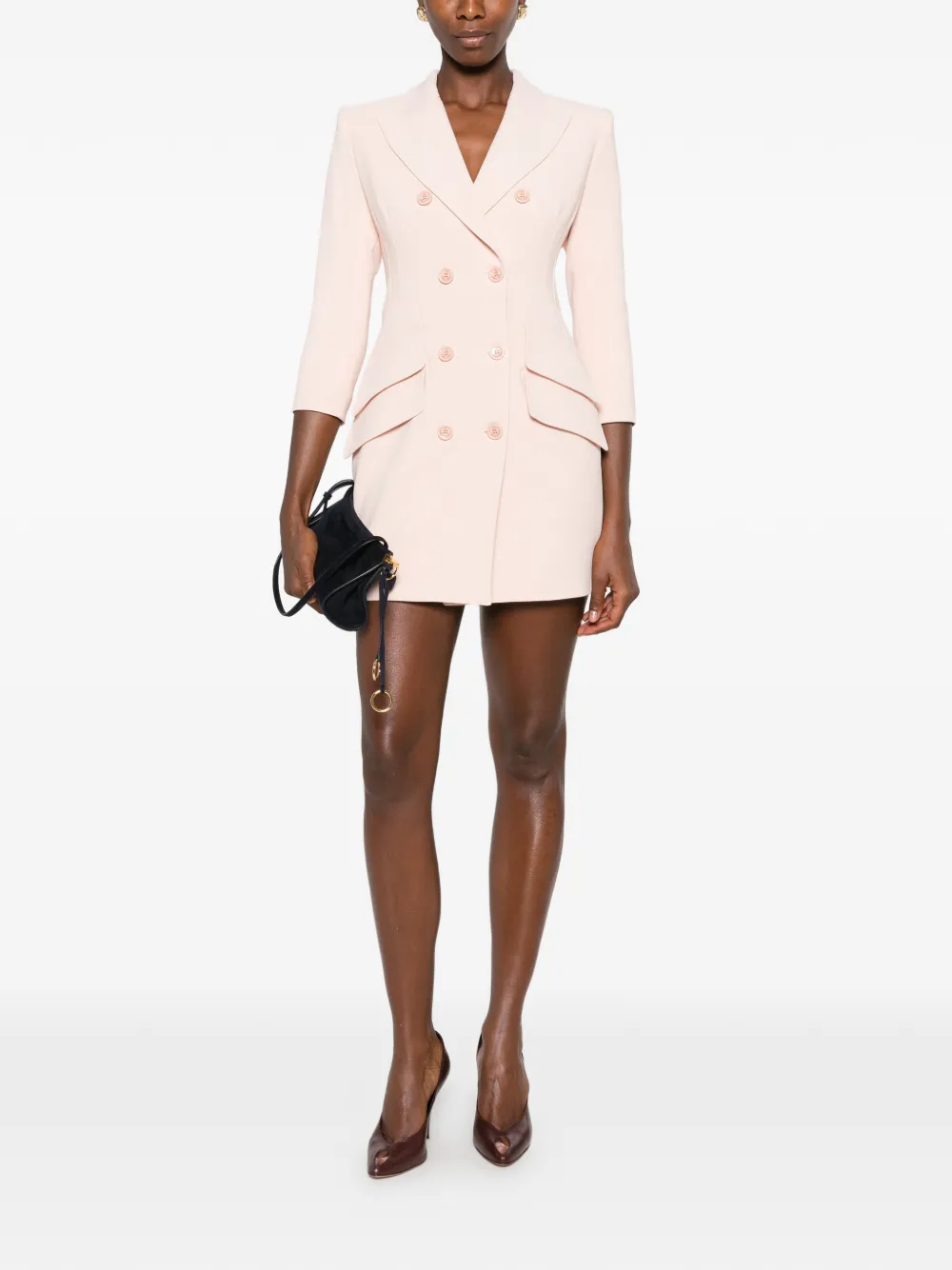Elisabetta Franchi Mini-jurk met dubbele rij knopen en puntige revers Roze
