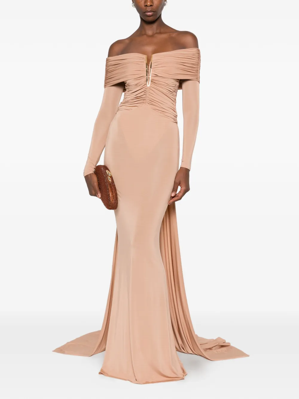 Elisabetta Franchi Off-shoulder jurk Beige