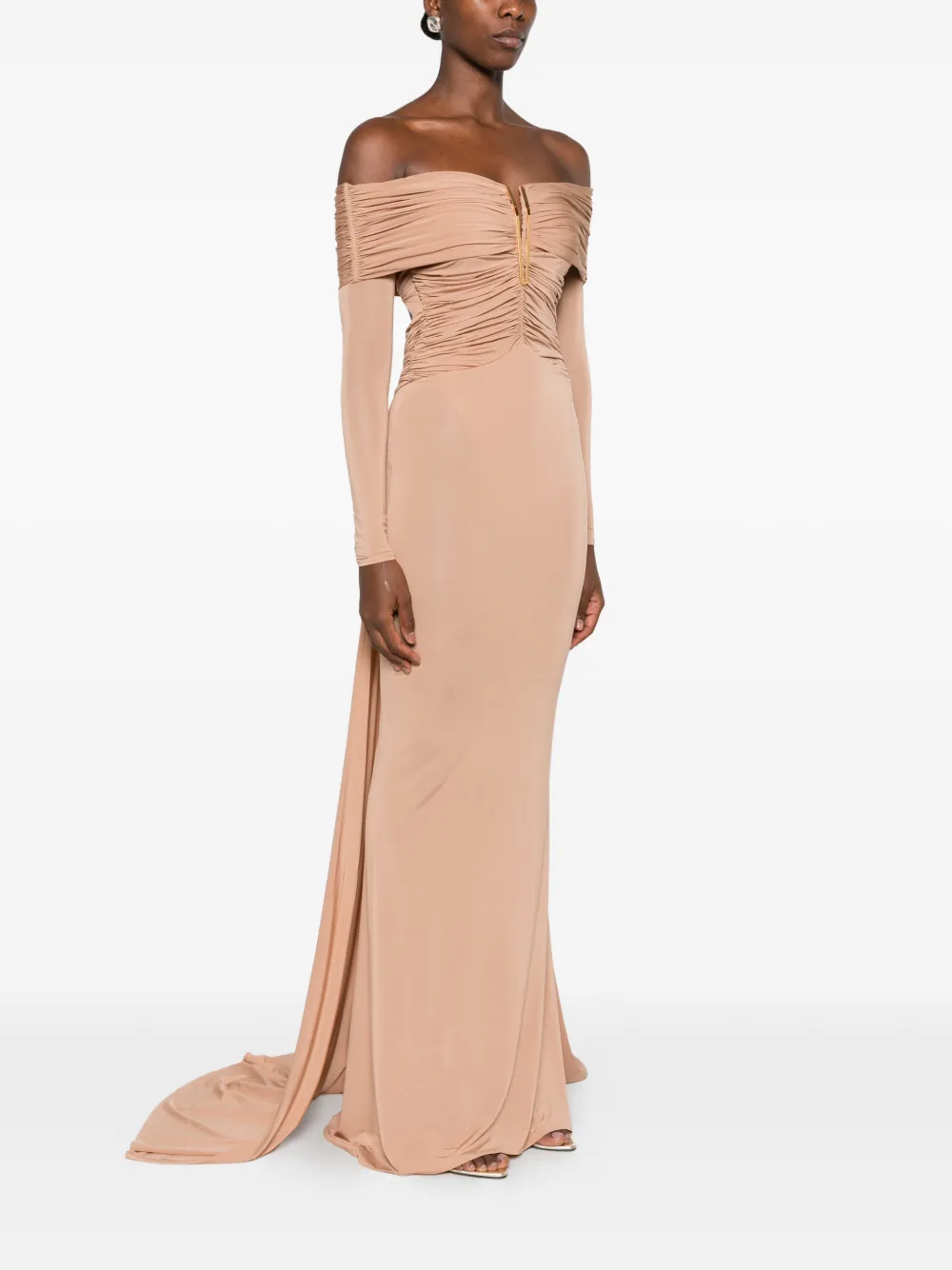 Elisabetta Franchi Off-shoulder jurk Beige