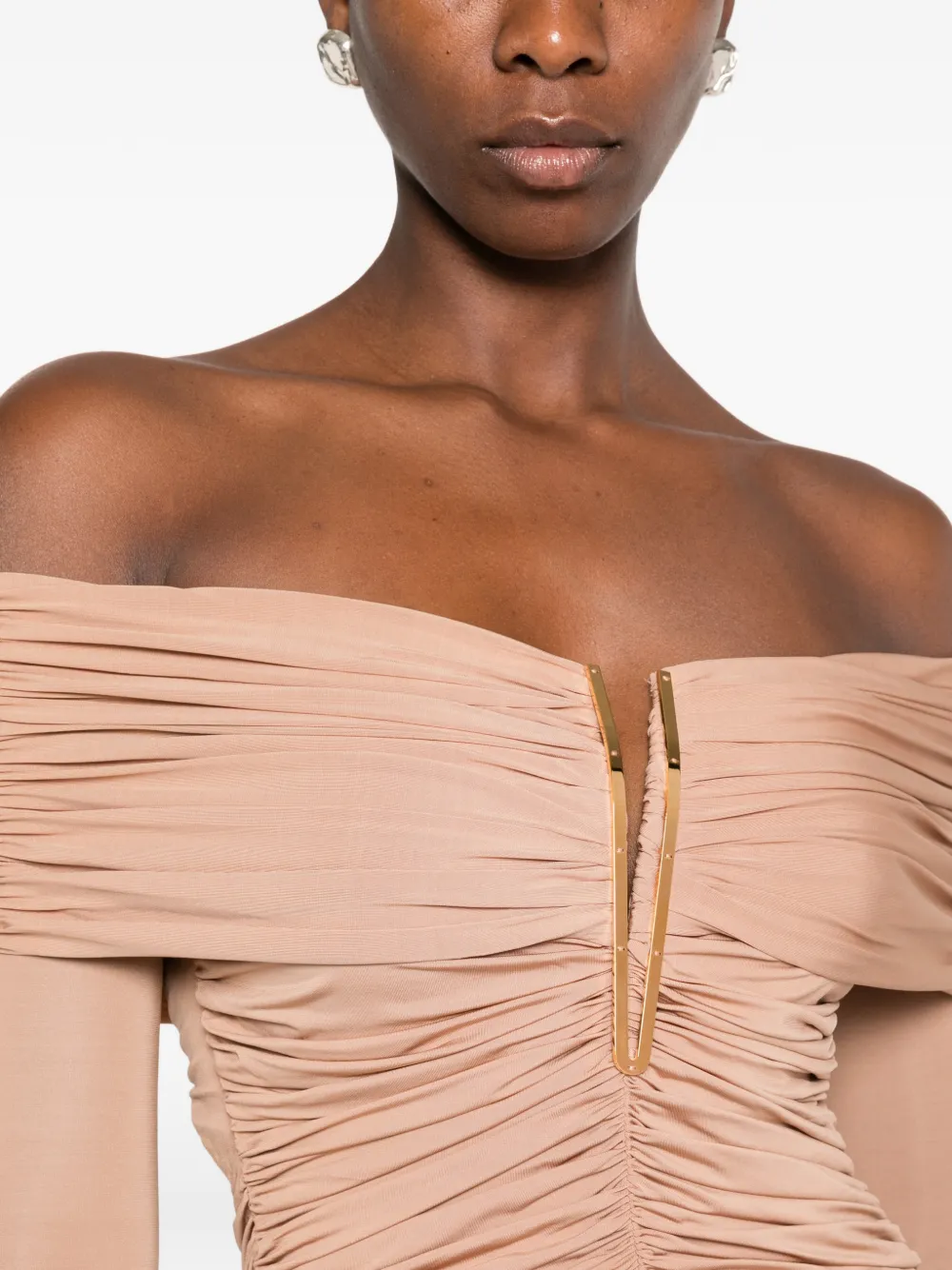 Elisabetta Franchi Off-shoulder jurk Beige