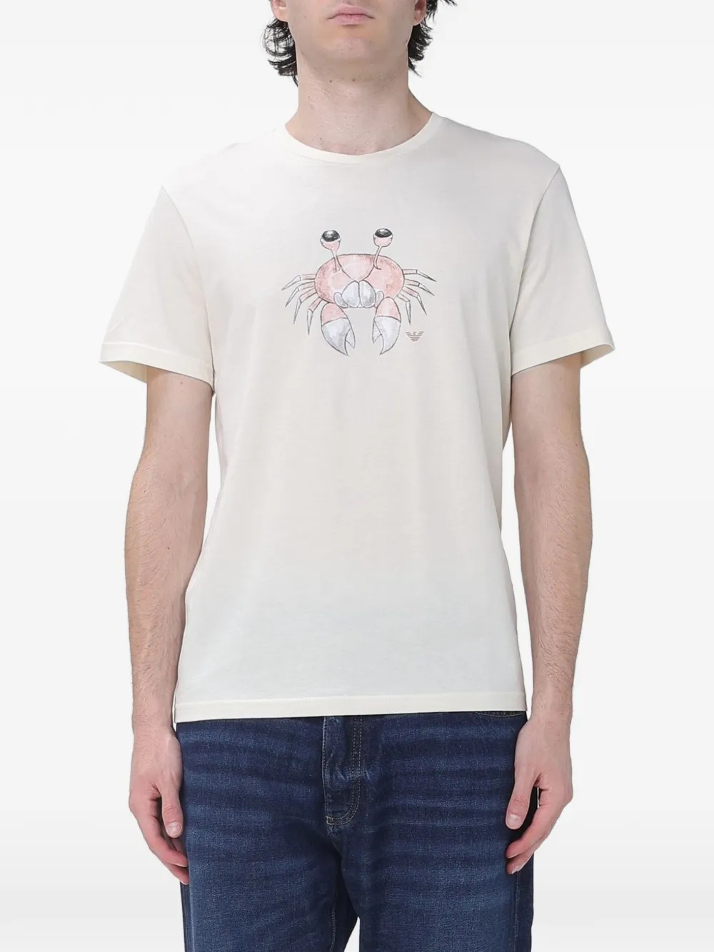 Emporio Armani crab-print cotton T-shirt - Toni neutri