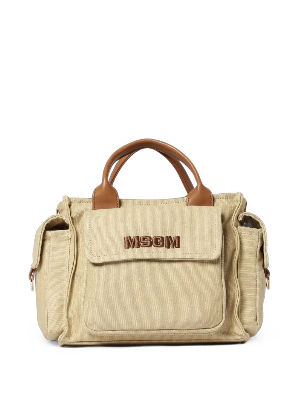 MSGM Kids logo-patch canvas tote bag - Toni neutri