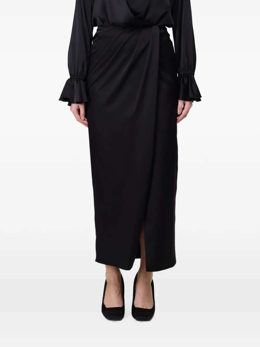 Hanita jupe longue effet portefeuille à design drapé - Noir Hanita jupe longue effet portefeuille à design drapé - Noir