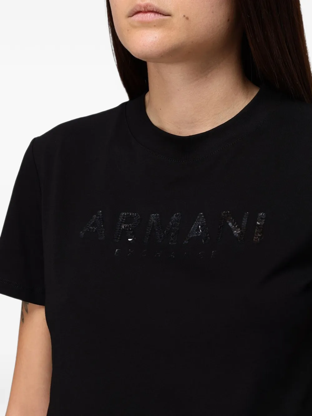 Emporio Armani T-shirt met pailletten logo Zwart