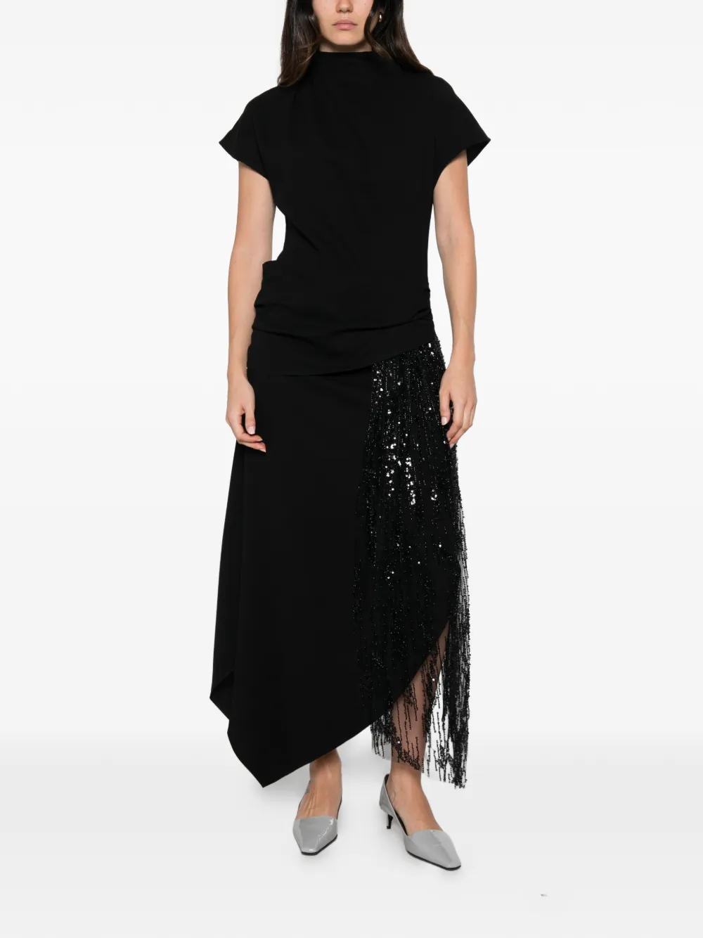 STAUD Effie sequin-embellished fringed maxi dress Zwart