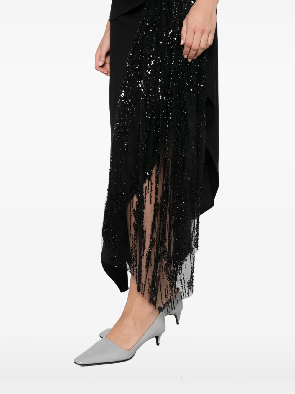 STAUD Effie sequin-embellished fringed maxi dress Zwart