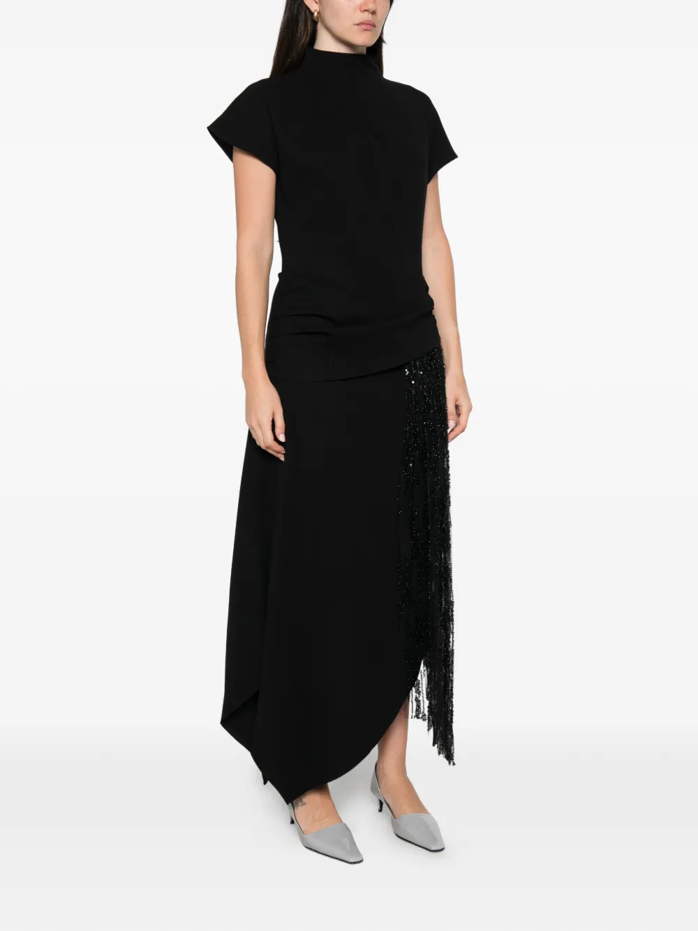 STAUD Effie sequin-embellished fringed maxi dress Zwart