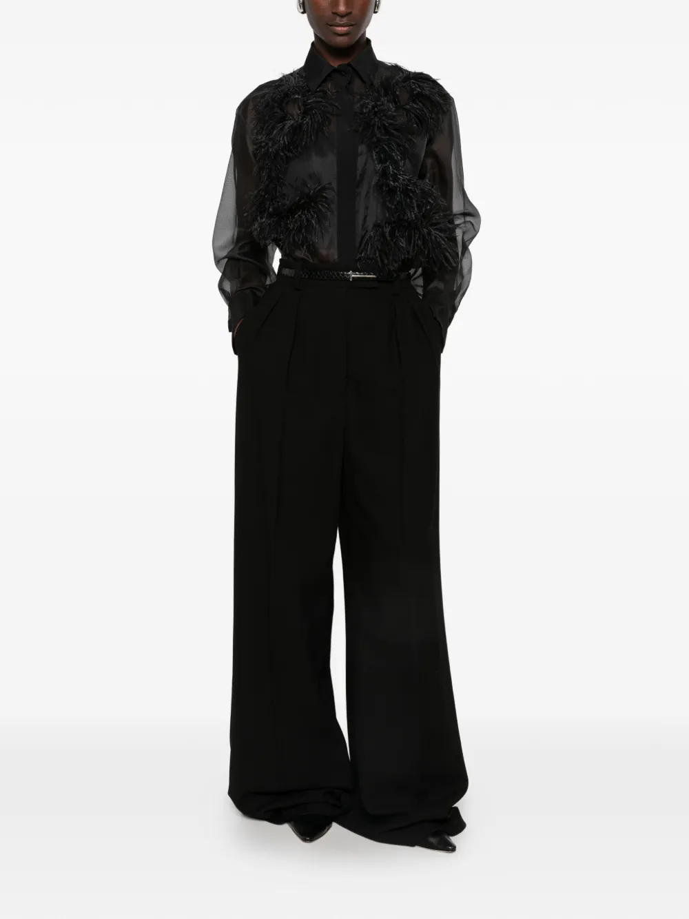 Antonelli feather-trim sheer shirt Zwart