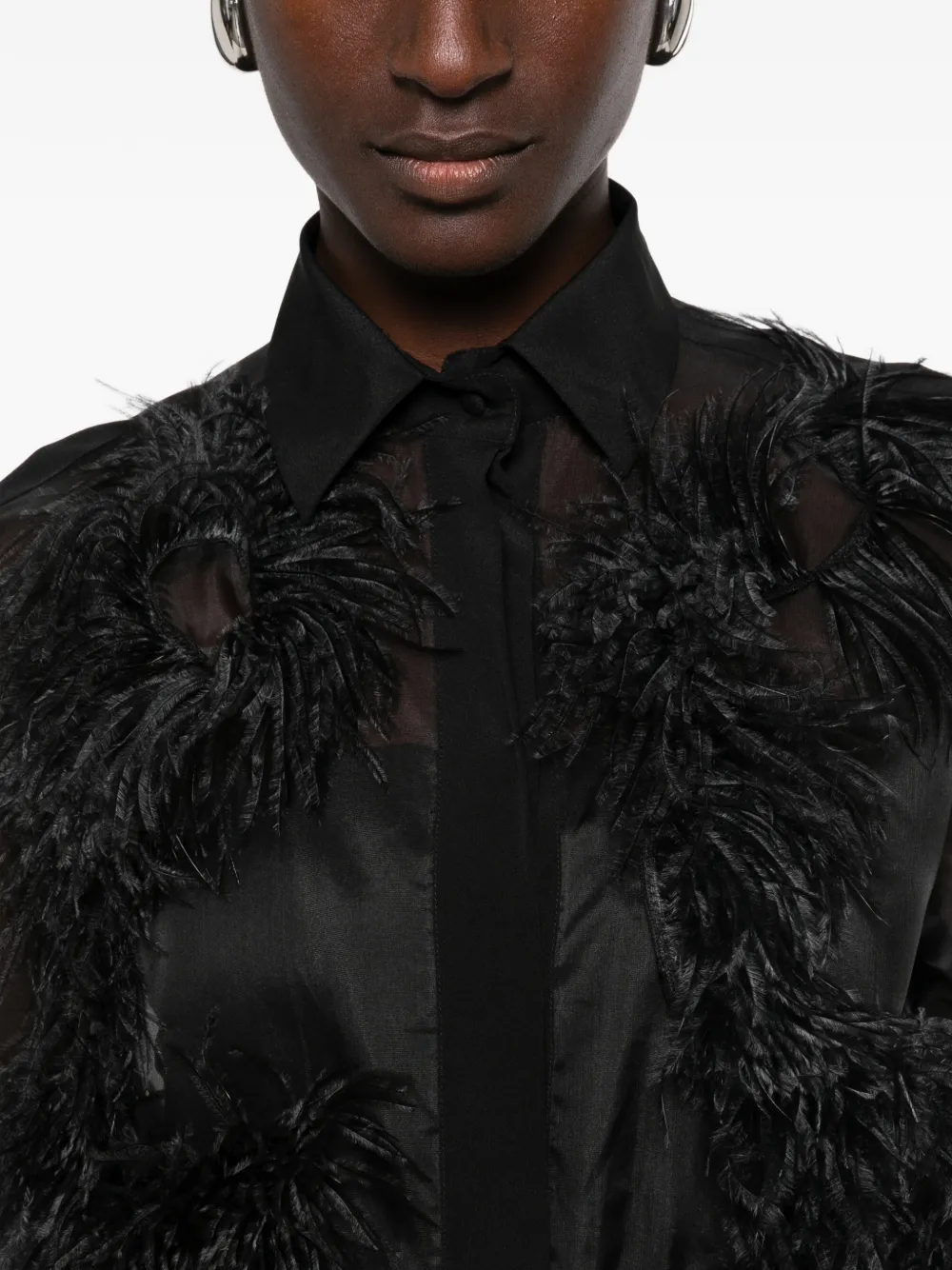 Antonelli feather-trim sheer shirt Zwart