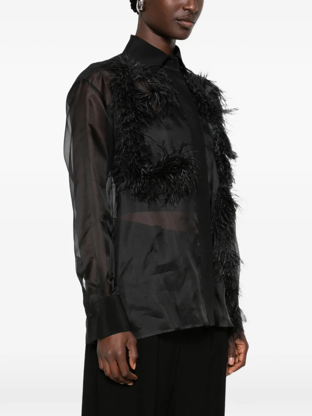 Antonelli feather-trim sheer shirt Zwart
