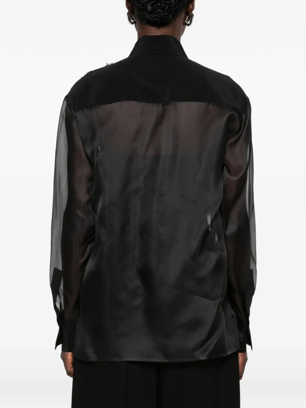 Antonelli feather-trim sheer shirt Zwart