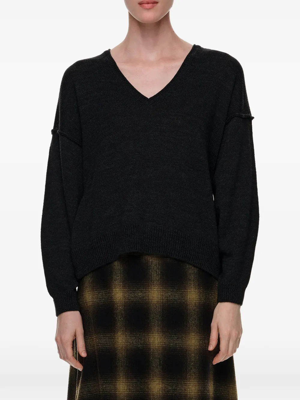 BIMBA Y LOLA dark gray melange V-neck wool sweater