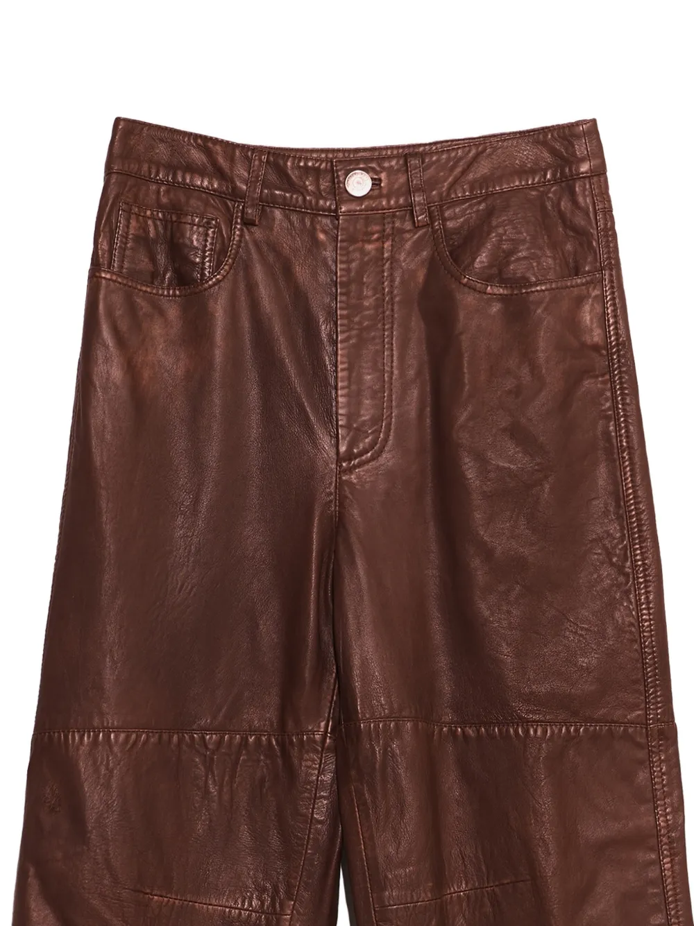 BIMBA Y LOLA Leren broek met 5 zakken en verwassen effect Bruin