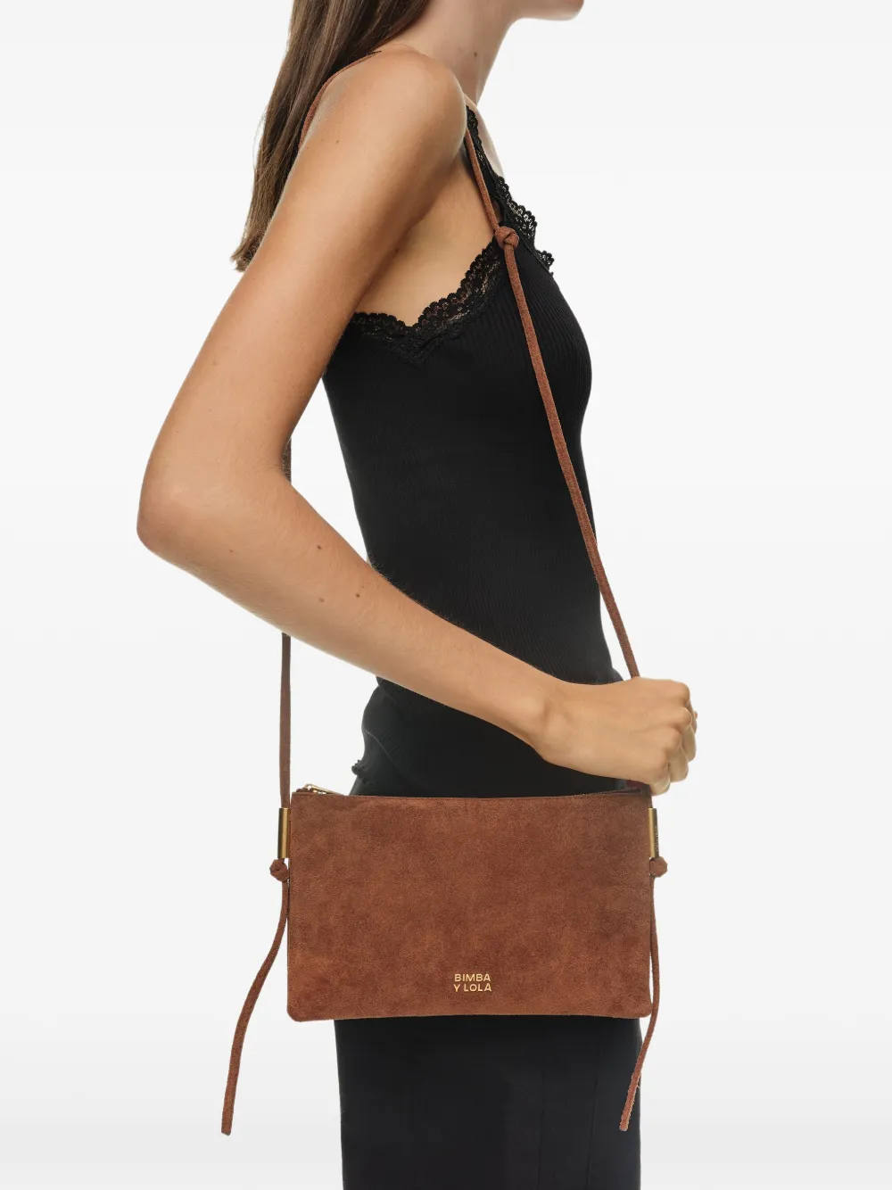 BIMBA Y LOLA Kleine suède clutch Bruin