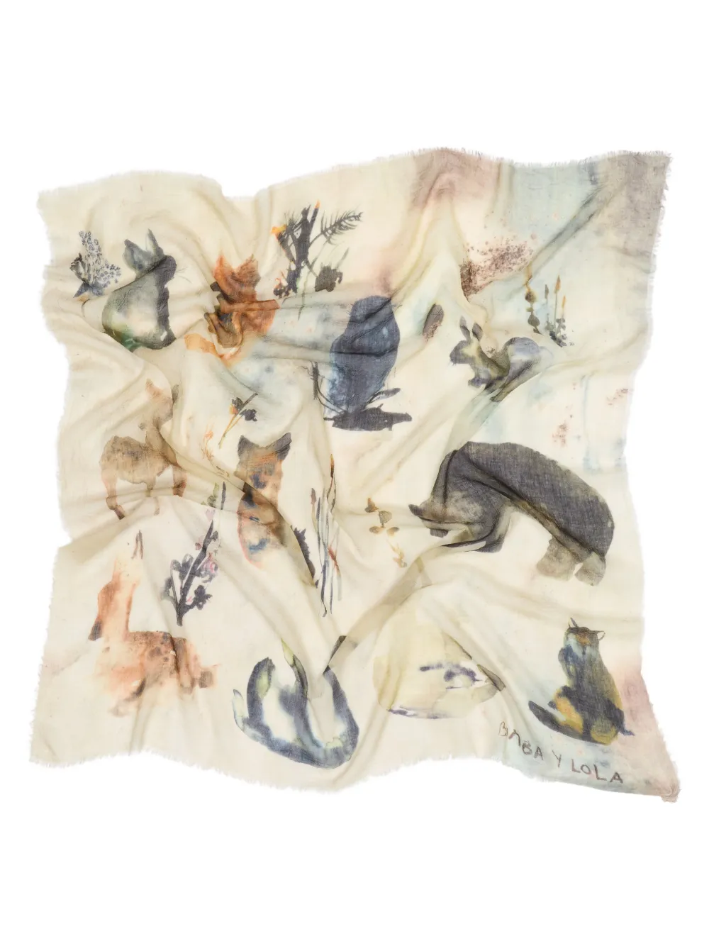 BIMBA Y LOLA Wollen sjaal met aquarel-dieren-print Beige