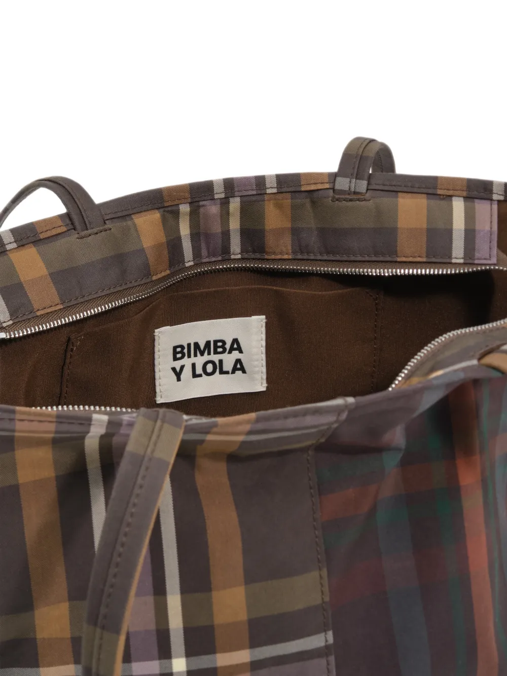 BIMBA Y LOLA Medium Superwax shopper met tartanruit Bruin