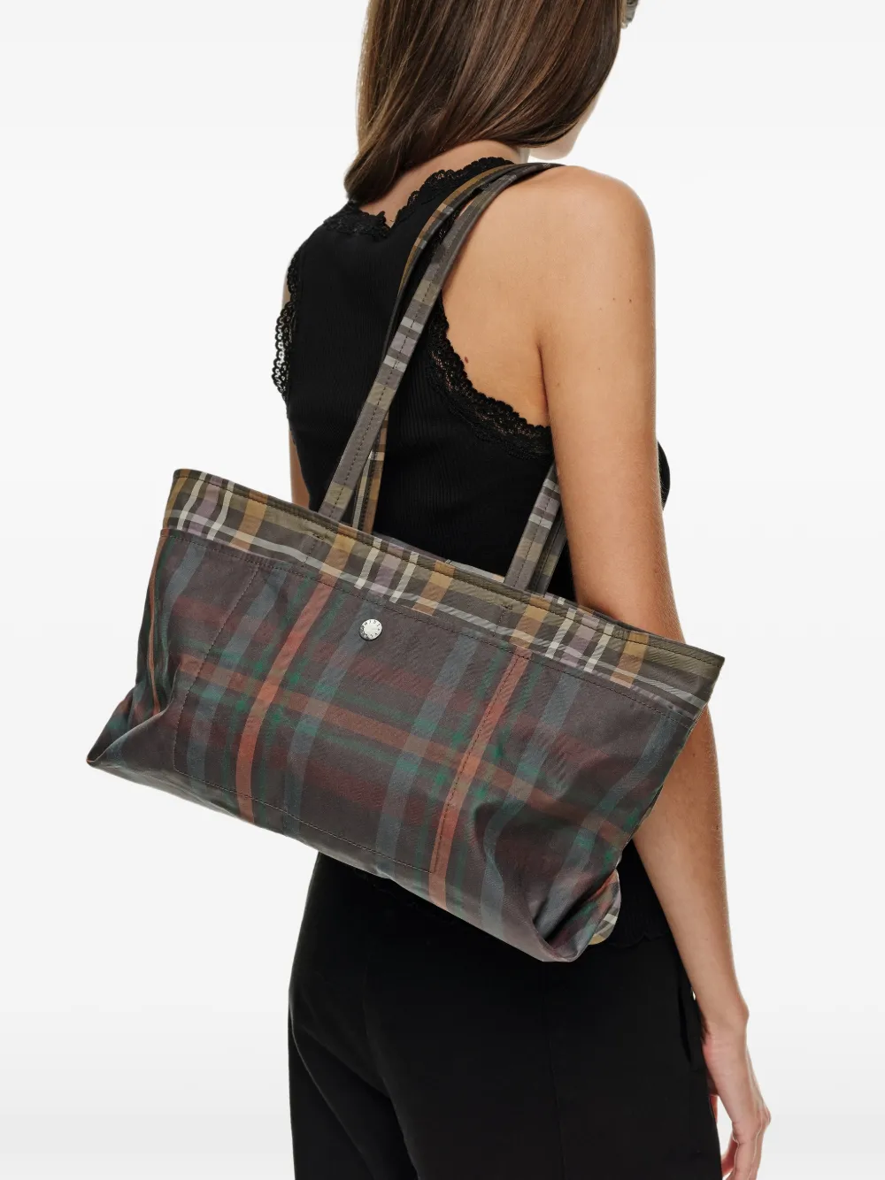 BIMBA Y LOLA Medium Superwax shopper met tartanruit Bruin