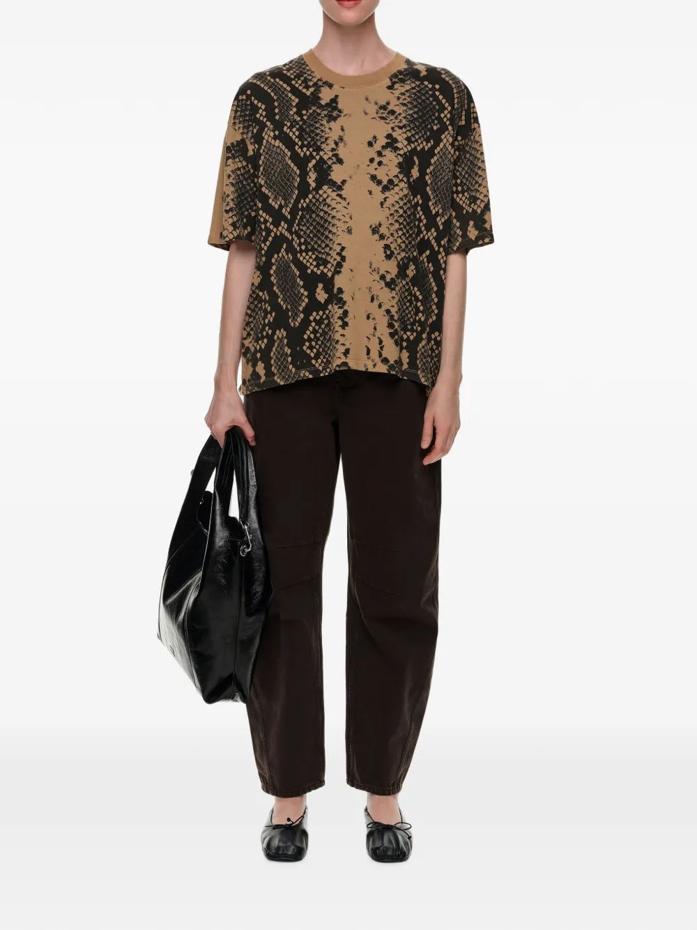 BIMBA Y LOLA Ocher katoenen slangen-T-shirt Beige