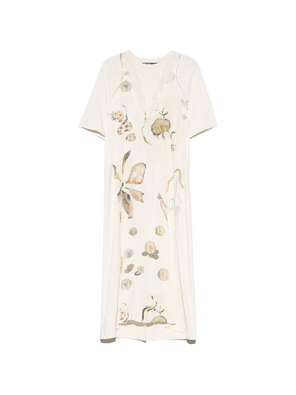 BIMBA Y LOLA ivory printed dress with lace detailing on bib