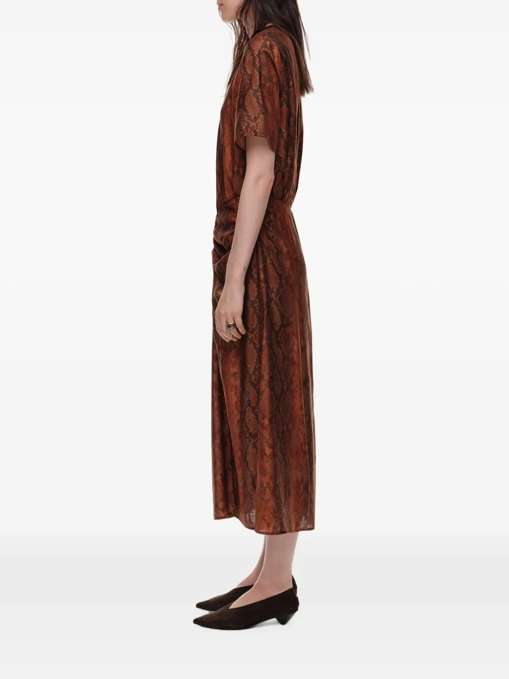 BIMBA Y LOLA Jurk met ruches en slangen-effect Bruin