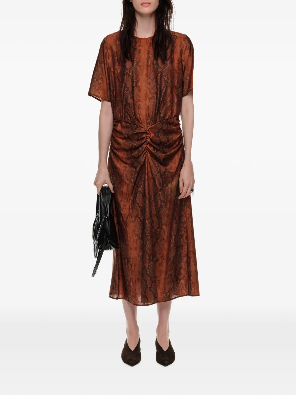 BIMBA Y LOLA Jurk met ruches en slangen-effect Bruin