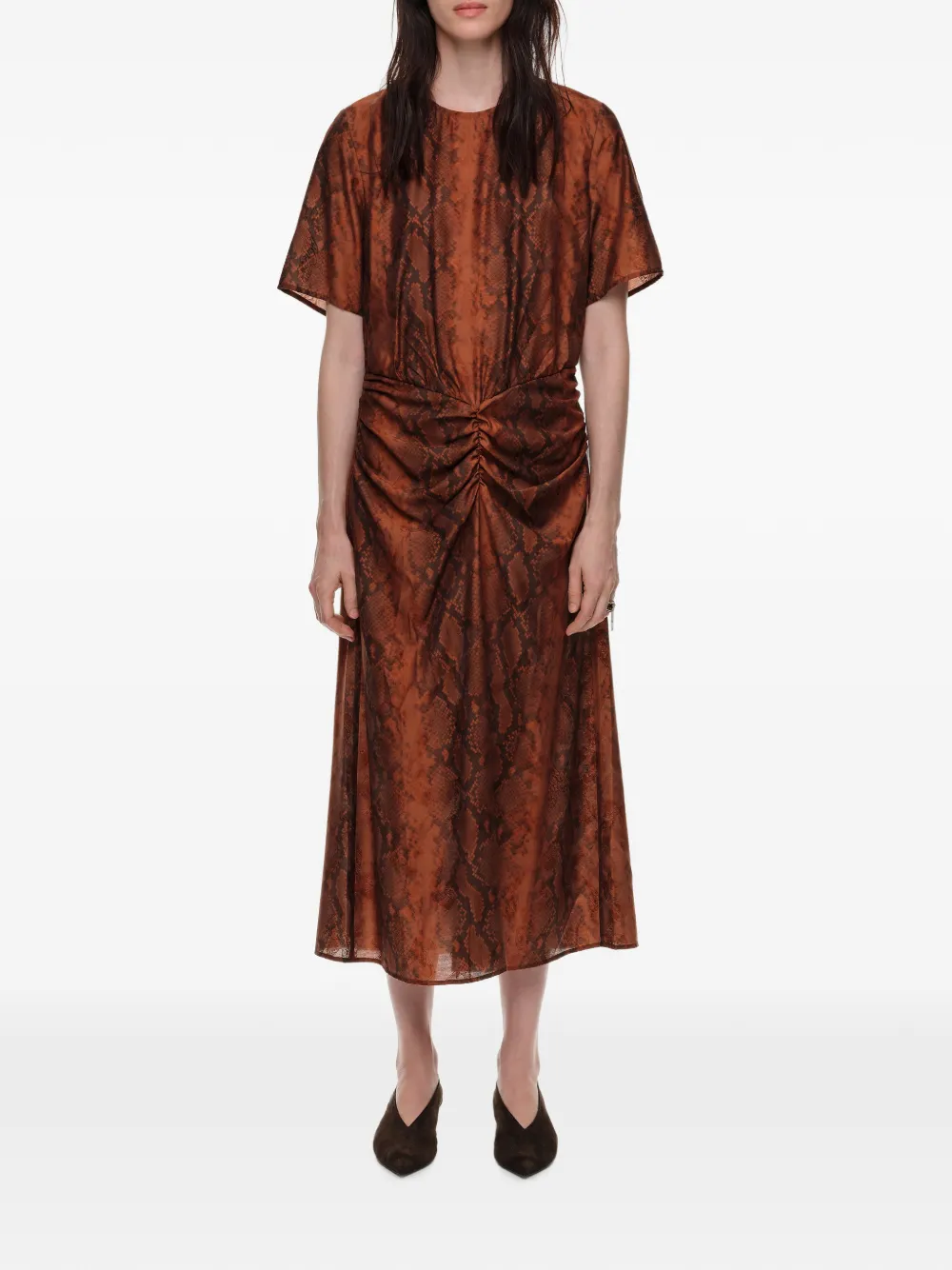 BIMBA Y LOLA Jurk met ruches en slangen-effect Bruin