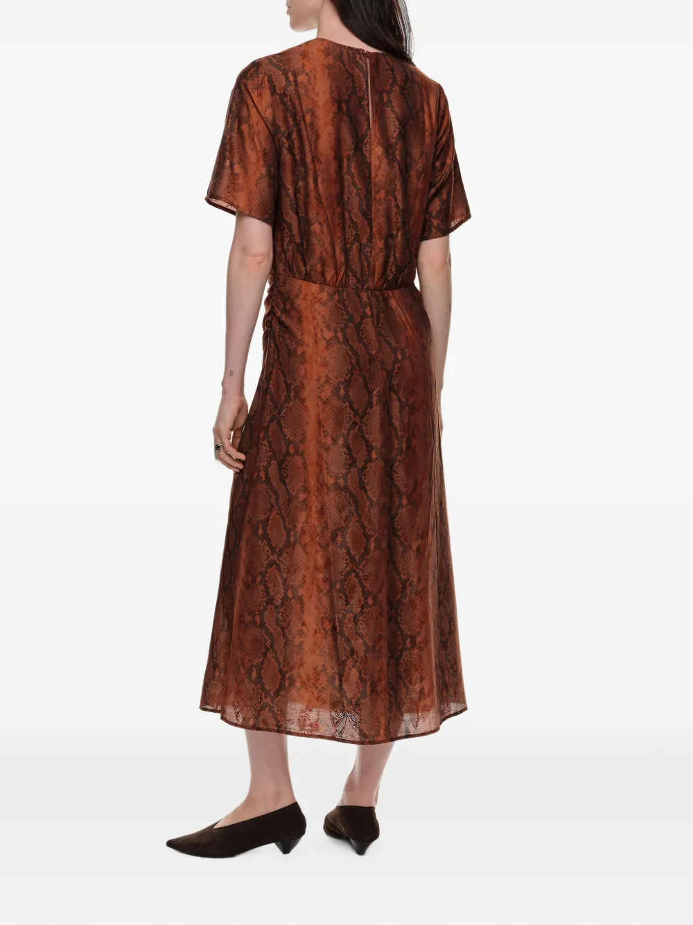 BIMBA Y LOLA Jurk met ruches en slangen-effect Bruin