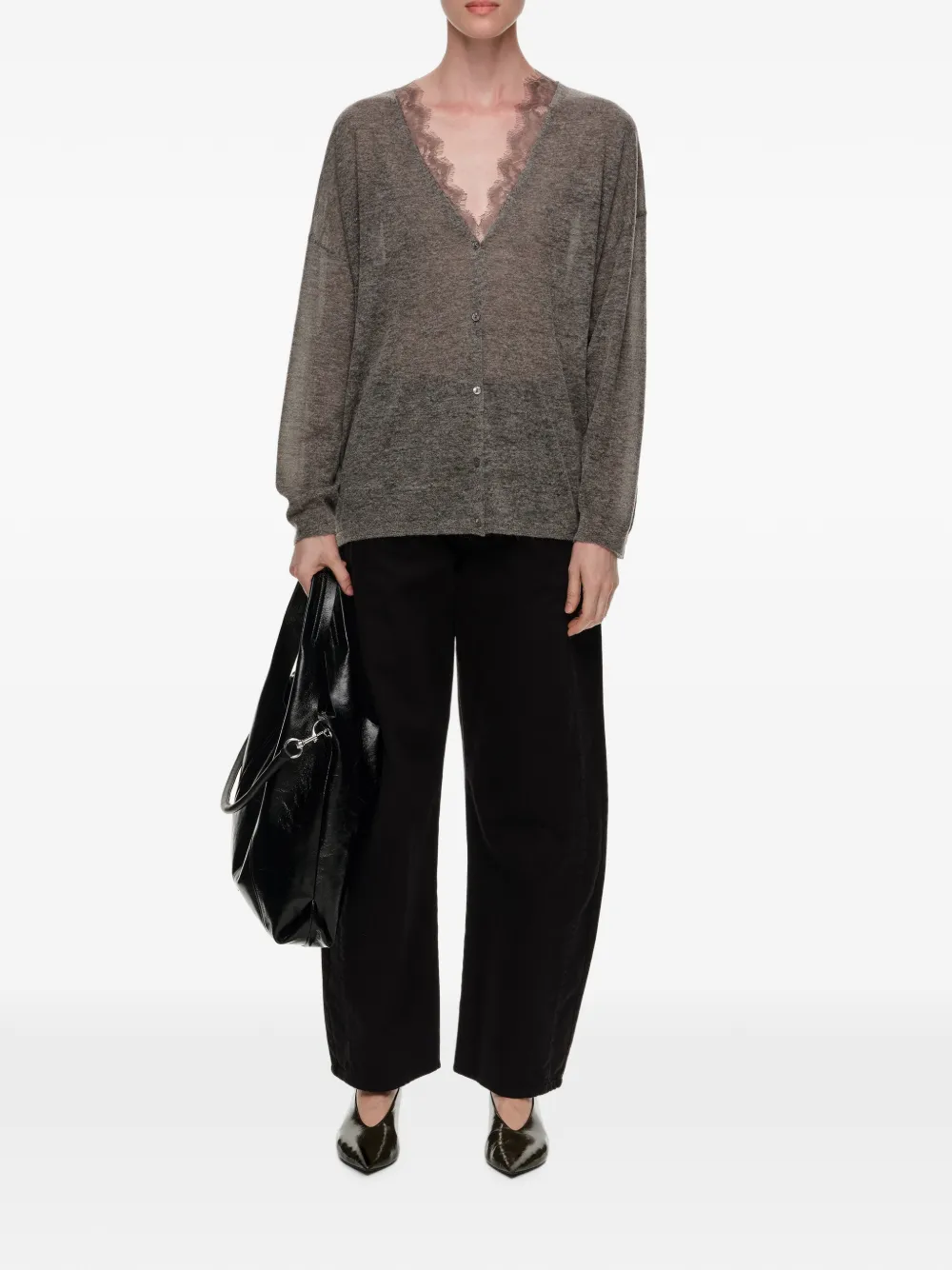 BIMBA Y LOLA Lang gemêleerd wollen vest met kant Grijs