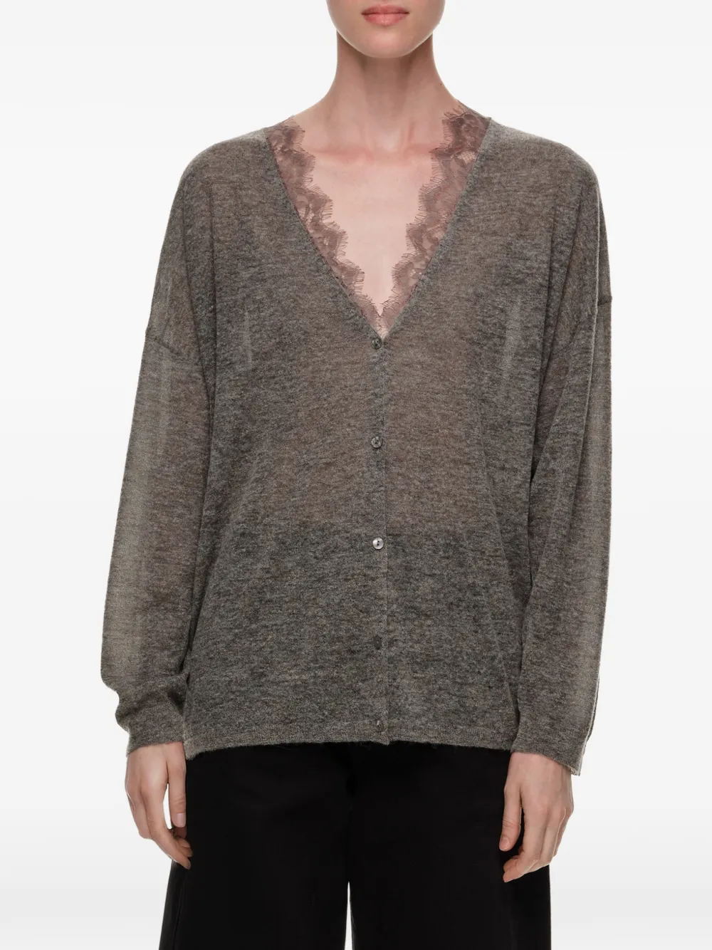 BIMBA Y LOLA Lang gemêleerd wollen vest met kant Grijs