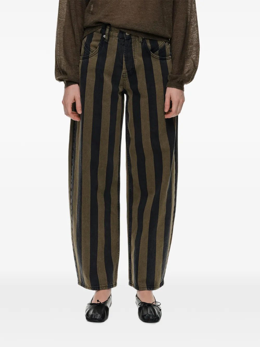 BIMBA Y LOLA Barrel gestreepte denim broek Groen