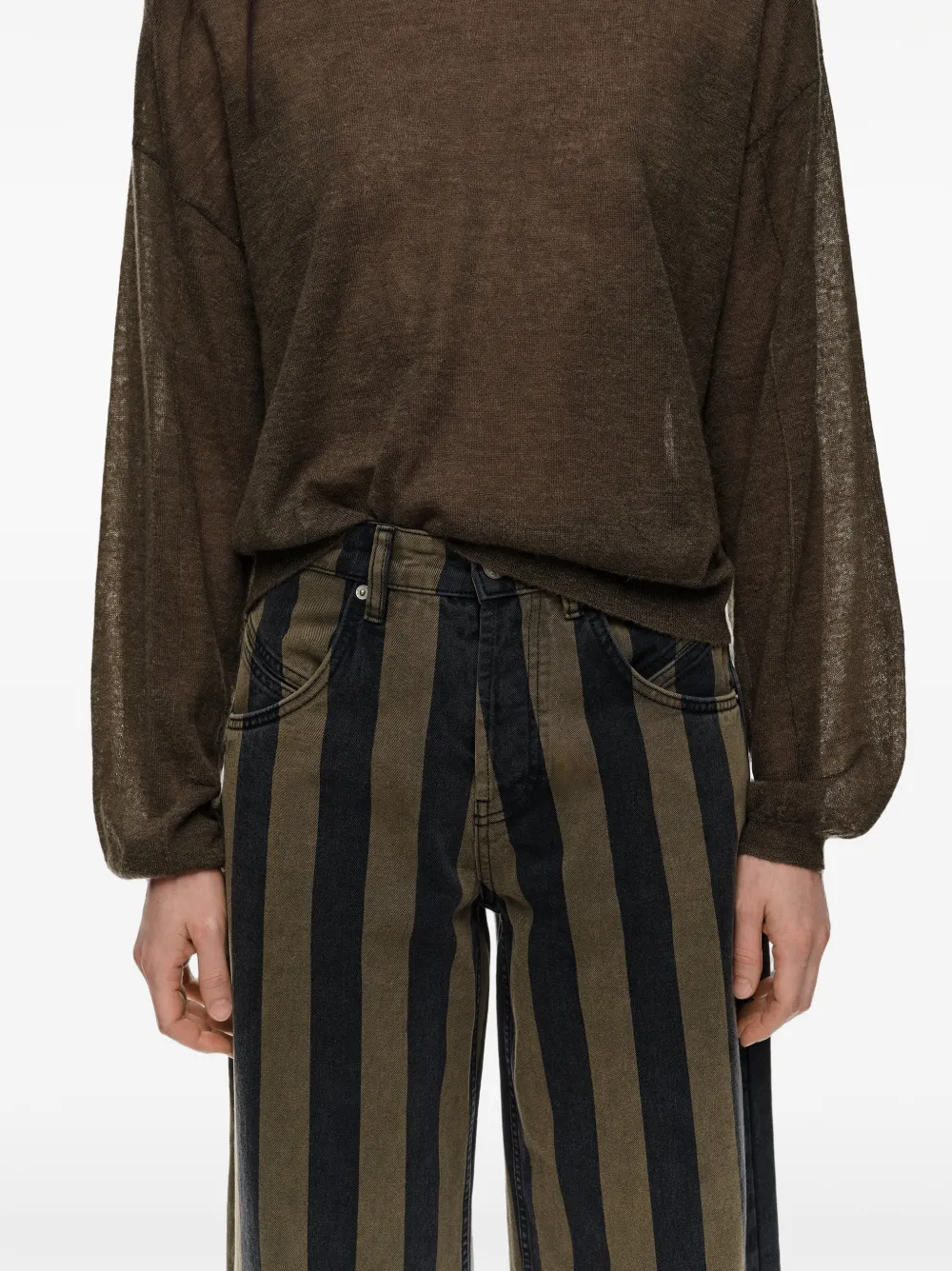 BIMBA Y LOLA Barrel gestreepte denim broek Groen